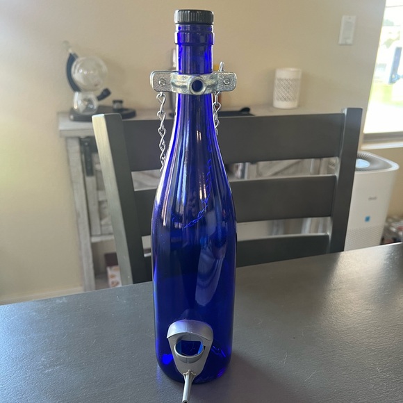 Blue Glass Bottle Bird Feeder - Picture 3 of 9